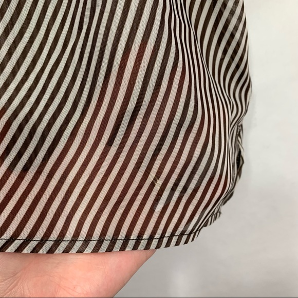 Cecico Women's Brown / Off White Striped Sleeveless Self Tie Sheer Tunic Top NWT - Picture 5 of 9